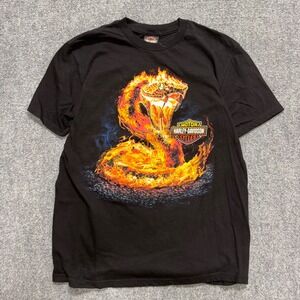 VTG Harley Davidson T-shirt Men's L Black Y2K Grunge Motor Biker Flame Snakes